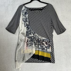 Soft Surroundings Womens L Striped Nautical Mixed Media Asymmetrical Tunic Top